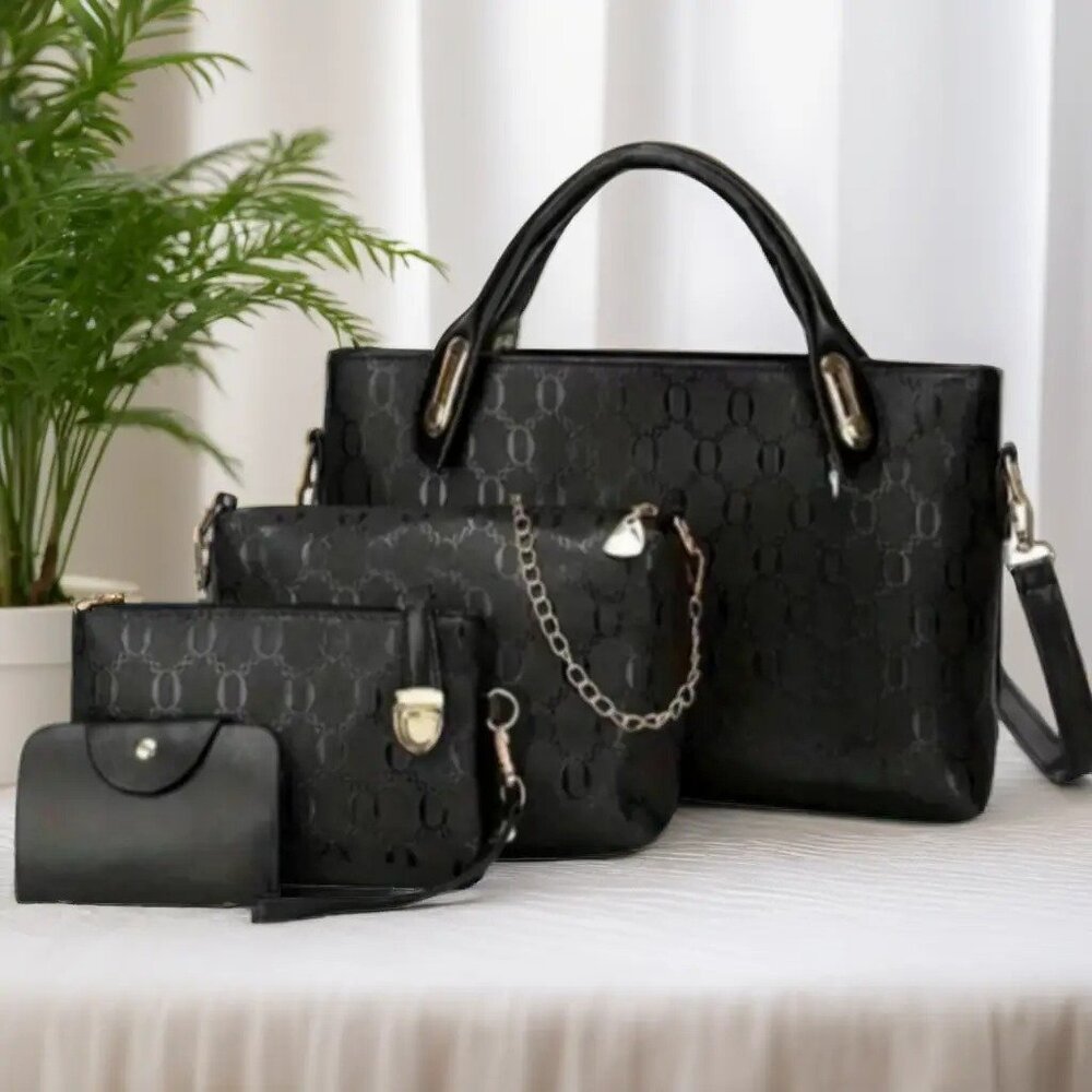 4pc | Black | Chain-Link Matching Purse Set